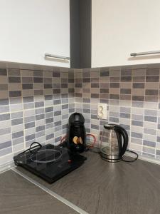 a tea kettle sitting on top of a kitchen counter at Kuca za odmor-Tisa Hideaway in Turija
