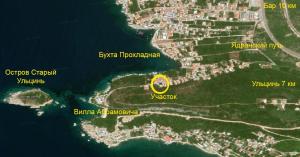 a map of the island with a yellow circle at Loft in Kruce in Kruče