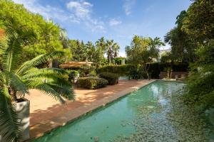 a swimming pool in a yard with trees at Hotel MR Les Rotes in Denia
