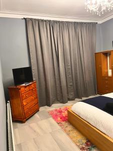 a bedroom with a bed and a dresser with a television at Ayetonis in Pallion