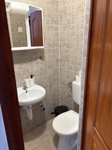 a small bathroom with a toilet and a sink at Kincső Vendégház Siófok in Siófok