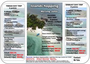 a flyer for an island hopping event at the beach at Singstay Guesthouse in Mersing