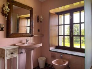 a bathroom with a sink and a toilet and a mirror at R2R - Finca Ranapega - 34A03 in Escamprero +19 photos