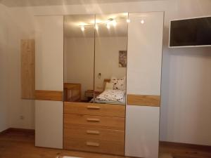 a bedroom with a dresser and a mirror at Beim Orgeler in Fügen