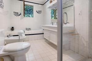 a bathroom with a toilet and a sink and a shower at Gite Chante' Alouette – Le Bugue in Le Bugue +22 photos