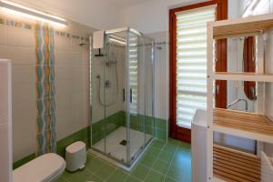 a bathroom with a shower and a toilet at Lake Iseo Panorama Suite in Tavernola Bergamasca +32 photos