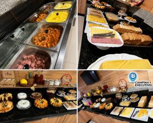 a collage of pictures of a buffet of food at Hotel Campina Executivo in Campina Grande