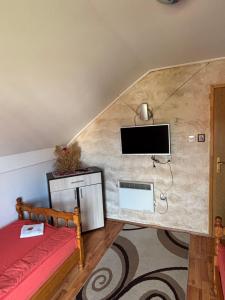 a bedroom with a bed and a tv on a wall at Apartmani Rada in Zlatibor