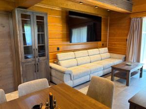 a living room with a couch and a table at Chalupa Nicol in Vítějeves