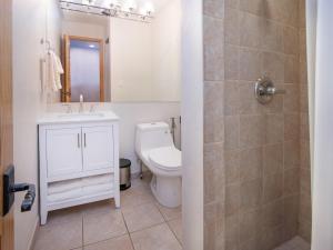 a bathroom with a toilet and a sink and a shower at Ptarmigan Townhomes 30 in Vail +13 photos