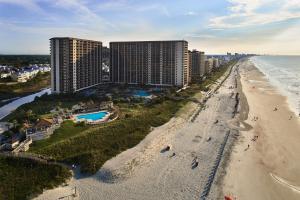 an aerial view of the beach and hotels at North Beach Resort & Villas in Myrtle Beach