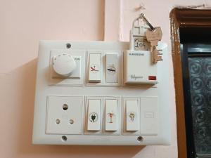 a lightswitch with many different types of electrical plugs at Swami Inn Lodging in Trimbak +20 photos