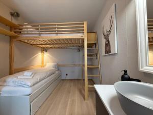 a bathroom with a bunk bed and a sink at Viktoria B19 by Arosa Holiday in Arosa
