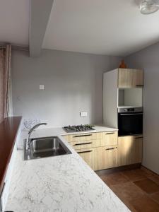 a kitchen with a sink and a stove top oven at La Marlyse in La Vatable