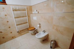 a bathroom with a toilet and a sink at Apartmány s výhledem in Horní Maršov +47 photos