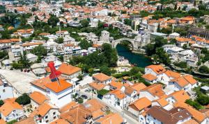 an aerial view of a city with a bridge at Villa Anri in Mostar