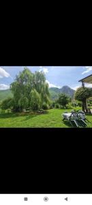 a group of picnic tables in a field of grass at ILIS House Matka Canyon - 2 in Skopje
