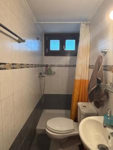 a bathroom with a toilet and a sink at Catherine Seaside Apartment in Ouranoupoli