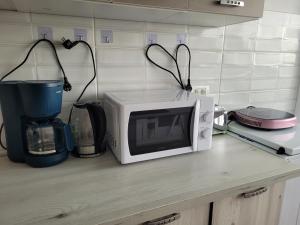 a microwave oven sitting on a counter with a blender at La SULINA in Sulina +25 photos