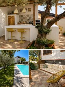 a collage of photos with a house and a pool at Il Piccolo Aranceto in Motta SantʼAnastasia
