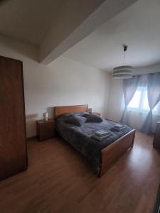 a bedroom with a large bed and a window at A Romãzeira in Torre de Moncorvo
