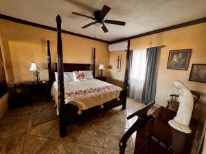 a bedroom with a bed and a ceiling fan at Casa San Jerónimo Departamentos in Todos Santos +59 photos
