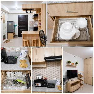 a collage of photos of a kitchen with white appliances at Primerose Manor - Near Mactan Airport & Beaches in Pajak