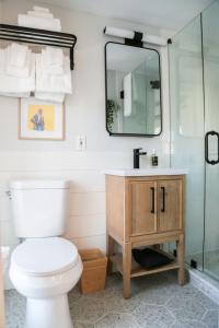 a bathroom with a toilet and a sink and a mirror at Waterford Inn Provincetown in Provincetown +40 photos