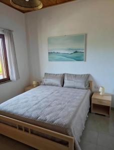 a bedroom with a bed with a picture on the wall at Casa Iole in Budoni