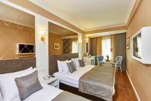a hotel room with two beds and a television at Seres Hotel Old City in Istanbul