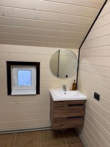 a bathroom with a sink and a mirror at Family House in Izki