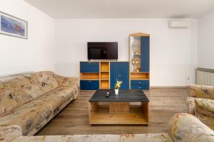 a living room with a couch and a coffee table at Apartman Noemi in Kukci