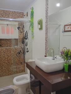 a bathroom with a sink and a toilet at Dexa Hospedagem in Ouro Preto