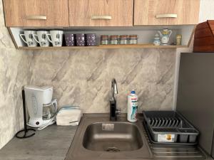 a kitchen counter with a sink and a sink at EmiliJana House in Dolna Matka +4 photos