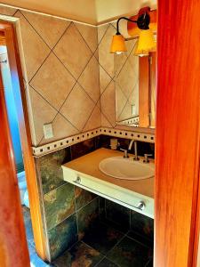 a bathroom with a sink and a mirror at Paraiso de Montaña in Villa Pehuenia +30 photos