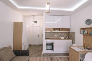 a living room with a couch and a kitchen at VS Studio Apartmani Banja Koviljača in Banja Koviljača