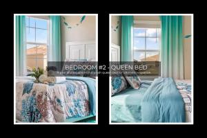 two pictures of a bedroom with a bed and a window at Spacious 5BR 45BA Home w Pool in Davenport