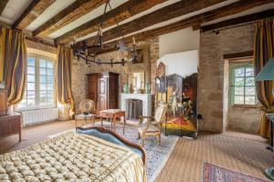 a bedroom with a bed and a fireplace at Château de Chalus-Chabrol in Châlus