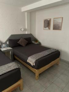 a bedroom with a large bed and a table at Hotel Posada Jardín Aguascalientes in Aguascalientes