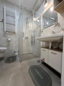 a bathroom with a shower and a sink at Apartman Ivana in Kraljevo