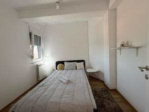 a bedroom with a large bed in a white room at Apartman Ivana in Kraljevo