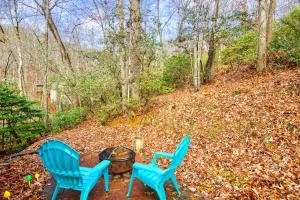 two chairs and a fire pit in the woods at Trimont Mountain Cottage in Franklin