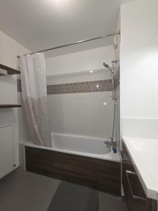 a bathroom with a shower and a white tub at Duplex Rooftop premium - 4 chambres - Evry in Courcouronnes +10 photos