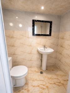 a bathroom with a toilet and a sink at Sunny Beach Hotel in Kobuleti