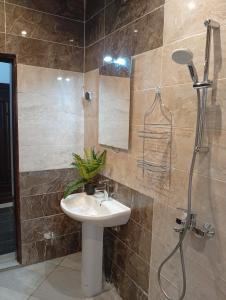 a bathroom with a sink and a shower at Résidence Prestige KGV Appt 302 in Douala