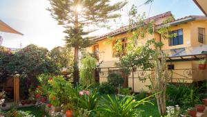 a garden in front of a building with plants at Hosteria de Anita in Cusco