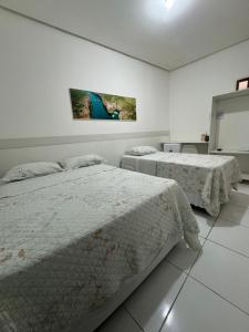 a bedroom with two beds and a painting on the wall at Hotel Mandacaru in Piranhas