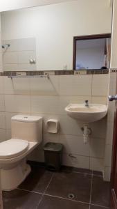 a bathroom with a toilet and a sink at Hospedaje Maju Del Oriente in Pucallpa