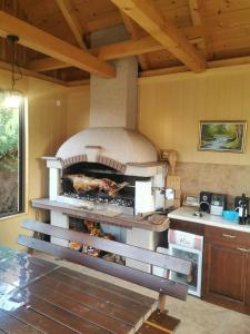 an outdoor oven in a kitchen with a counter at Planinski Mir in Zaovine