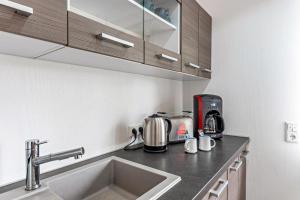 a kitchen with a counter top with a sink at Fewo Drei Gleichen Nr 2 in Wandersleben